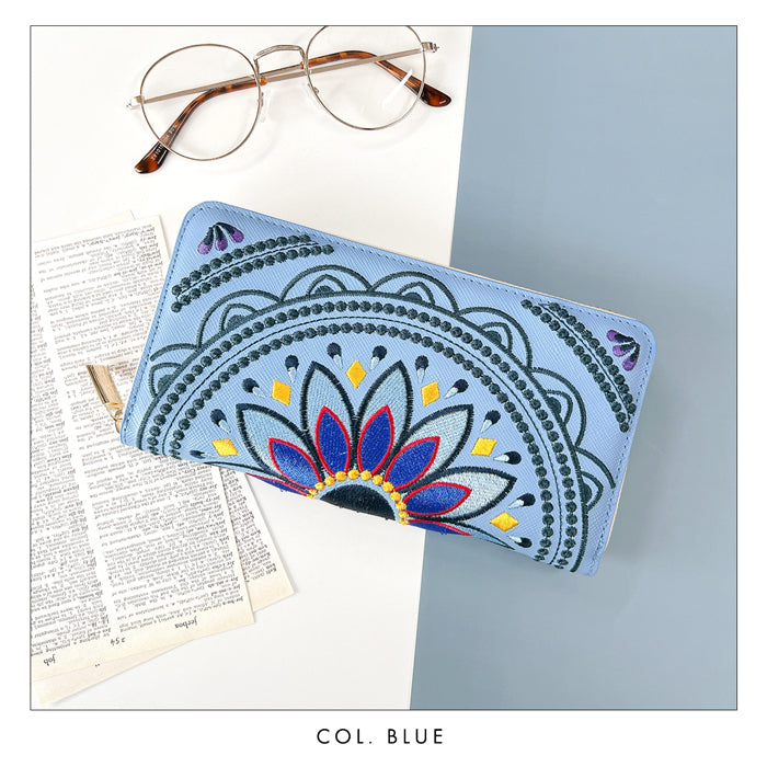 【Leo&Aoi公式ショップ】 エスニック刺繍 長財布 本革 財布 レディース ラウンド型ファスナー サフィアーノレザー メンズ エスニック柄 WL-R1-S1【安心の返品保証付き】