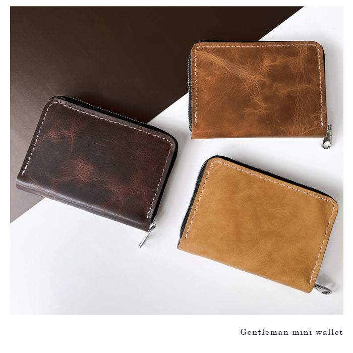 【Leo&Aoi公式ショップ】 ジェントルマン 牛革 ヌメ革 ミニウォレット ミニ財布 財布 メンズ 本革 コンパクト ラウンドファスナー サイフ さいふ ウォレット 小さい財布 革 レザー カード収納 革財布 ラウンド財布 ミニサイフ 本革ミニ財布 メンズ レディース