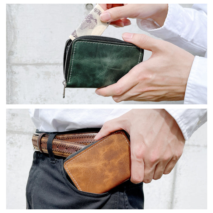 【Leo&Aoi公式ショップ】 ジェントルマン 牛革 ヌメ革 ミニウォレット ミニ財布 財布 メンズ 本革 コンパクト ラウンドファスナー サイフ さいふ ウォレット 小さい財布 革 レザー カード収納 革財布 ラウンド財布 ミニサイフ 本革ミニ財布 メンズ レディース