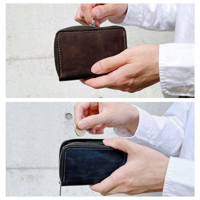 【Leo&Aoi公式ショップ】 ジェントルマン 牛革 ヌメ革 ミニウォレット ミニ財布 財布 メンズ 本革 コンパクト ラウンドファスナー サイフ さいふ ウォレット 小さい財布 革 レザー カード収納 革財布 ラウンド財布 ミニサイフ 本革ミニ財布 メンズ レディース