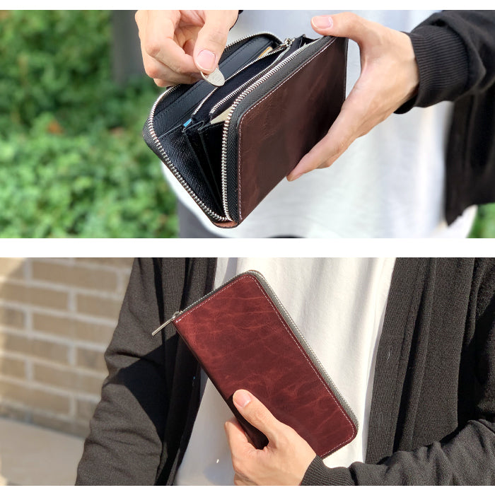 【Leo&Aoi公式ショップ】 ヌメ革 ジェントルマン 長財布 メンズ 本革 牛革 ラウンドファスナー サイフ さいふ 財布 ウォレット 革 レザー カード収納 革財布 ラウンド長財布 ラウンド財布 長サイフ 本革長財布 レディース ハンドメイド 牛ヌメ革【安心の返品保証付き】