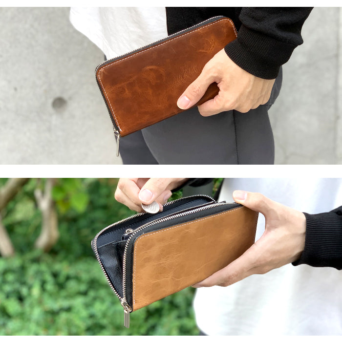 【Leo&Aoi公式ショップ】 ヌメ革 ジェントルマン 長財布 メンズ 本革 牛革 ラウンドファスナー サイフ さいふ 財布 ウォレット 革 レザー カード収納 革財布 ラウンド長財布 ラウンド財布 長サイフ 本革長財布 レディース ハンドメイド 牛ヌメ革【安心の返品保証付き】