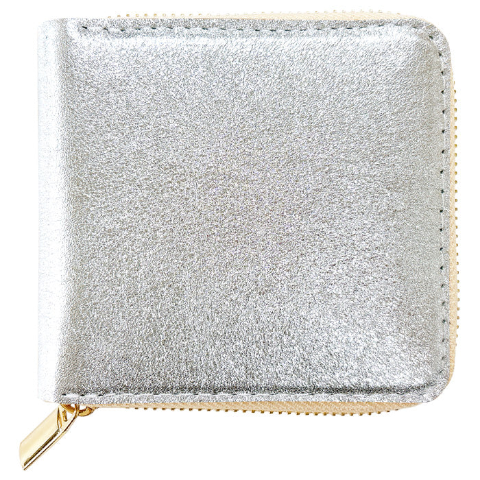 【Leo&Aoi公式ショップ】 本革 グリッター ラウンド型 二つ折り財布 レディース 財布 ラウンドファスナー 小銭入れ コンパクト ゴールド シルバー 【安心の返品保証付き】