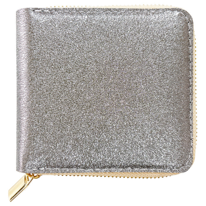 【Leo&Aoi公式ショップ】 本革 グリッター ラウンド型 二つ折り財布 レディース 財布 ラウンドファスナー 小銭入れ コンパクト ゴールド シルバー 【安心の返品保証付き】