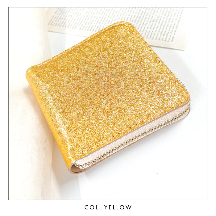 【Leo&Aoi公式ショップ】 本革 グリッター ラウンド型 二つ折り財布 レディース 財布 ラウンドファスナー 小銭入れ コンパクト ゴールド シルバー 【安心の返品保証付き】