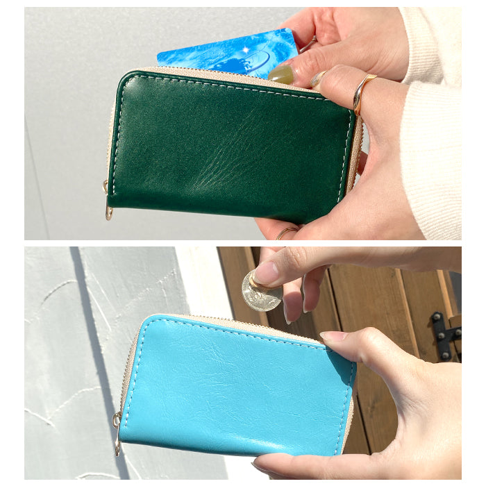【Leo&Aoi公式ショップ】 ちょっといい本革 クロムなめし コインケース ラウンドファスナー ポーチ 小型財布 小銭入れ コンパクト 小物入れ 革 高級 牛革 カード入れ カードケース メンズ レディース レザー ケース【安心の返品保証付き】