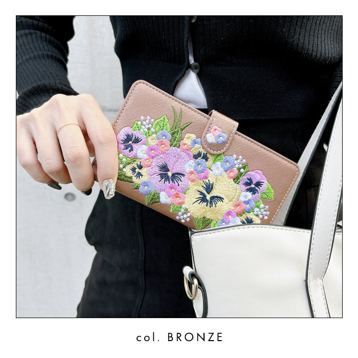 【Leo&Aoi公式ショップ】 iPhone Air iphoneair ケース カバー 手帳型 ハンドあり パンジー 刺繍 手帳型ケース アイフォン エアー スマホケース 【安心の返品保証付き】