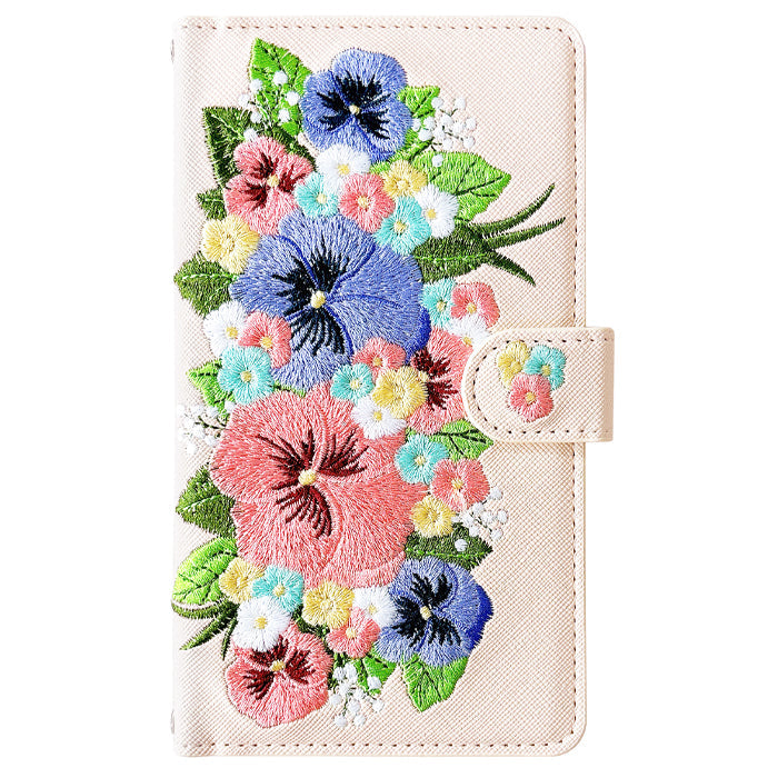 XPERIA 1 VII SO-51F ケース SOG15 カバー A501SO XQ-FS44 手帳型 ハンドあり パンジー 刺繍 手帳型ケース so51f エクスペリア スマホケース