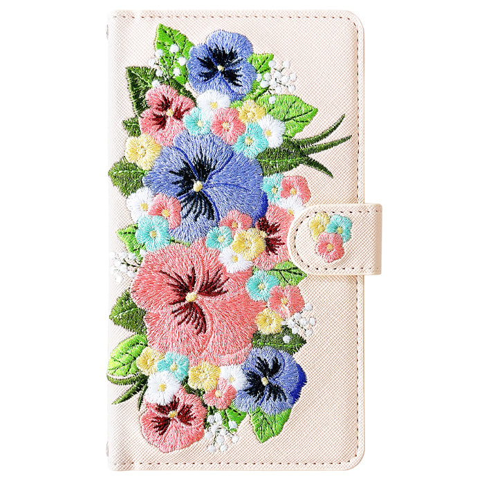 【Leo&Aoi公式ショップ】 iPhone 16 plus iPhone16plus ケース カバー 手帳型 ハンドあり パンジー 刺繍 手帳型ケース アイフォン16プラス スマホケース 【安心の返品保証付き】