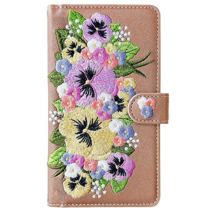 【Leo&Aoi公式ショップ】 arrows We2 F-52E FCG02 M07 A402FC ケース ハンドあり パンジー 刺繍 手帳型ケース f52e アローズ ウィー スマホケース 【安心の返品保証付き】