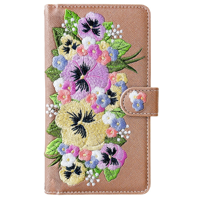 iPhone 16 plus iPhone16plus ケース カバー 手帳型 ハンドあり パンジー 刺繍 手帳型ケース アイフォン16プラス スマホケース