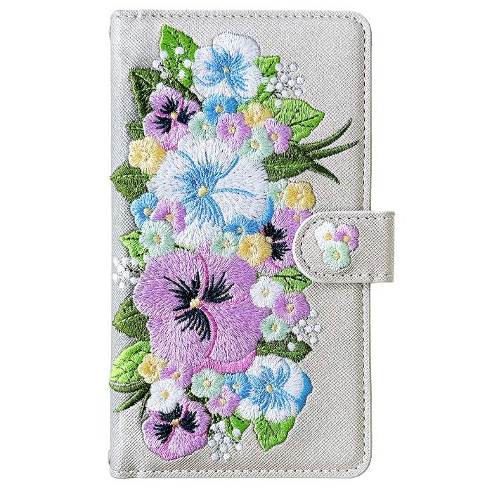 iPhone 16 plus iPhone16plus ケース カバー 手帳型 ハンドあり パンジー 刺繍 手帳型ケース アイフォン16プラス スマホケース