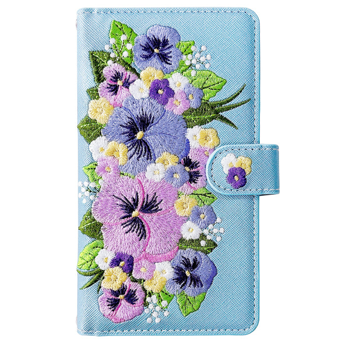 iPhone 16 plus iPhone16plus ケース カバー 手帳型 ハンドあり パンジー 刺繍 手帳型ケース アイフォン16プラス スマホケース