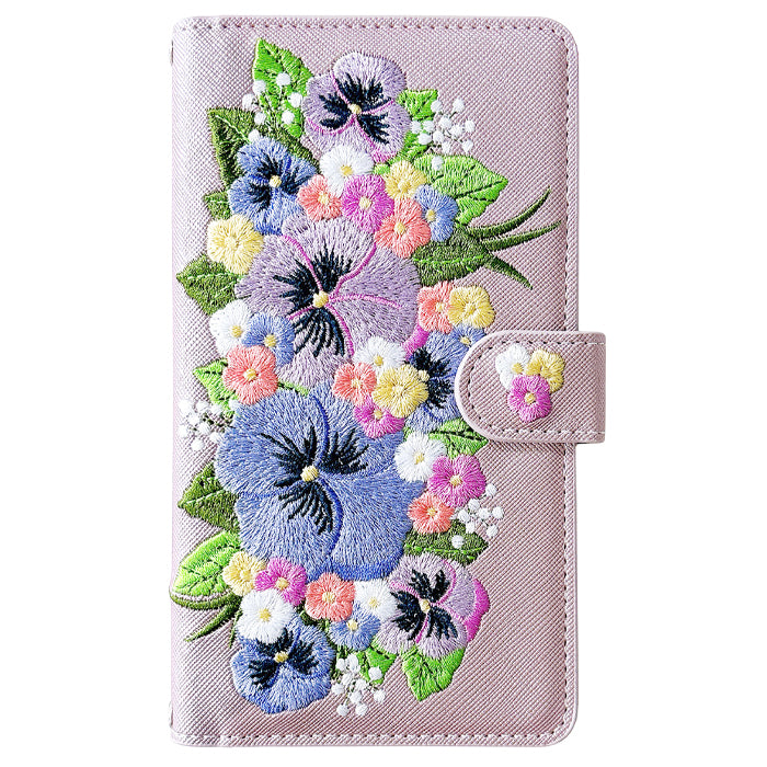 iPhone 16 plus iPhone16plus ケース カバー 手帳型 ハンドあり パンジー 刺繍 手帳型ケース アイフォン16プラス スマホケース