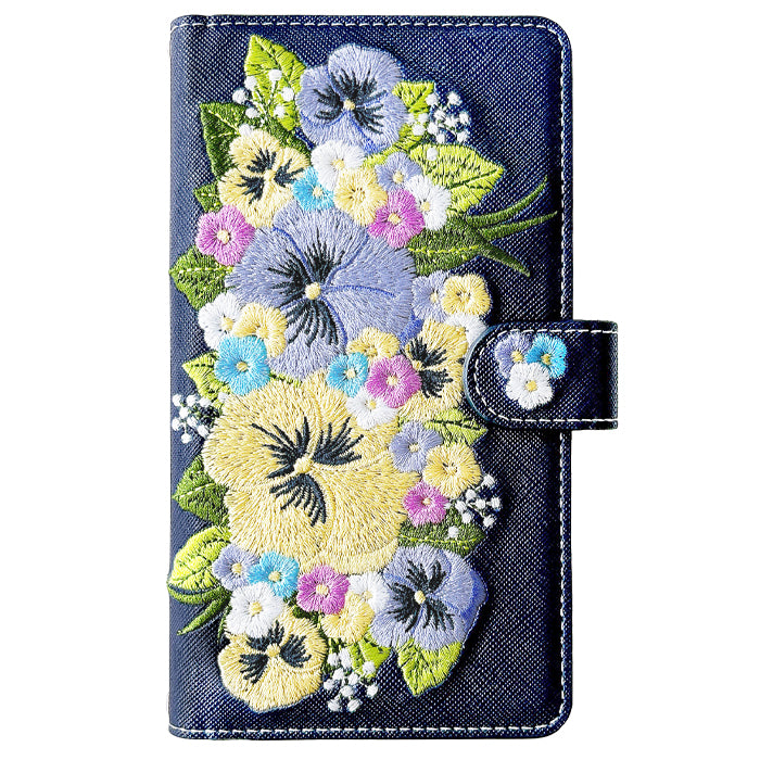 iPhone 16 plus iPhone16plus ケース カバー 手帳型 ハンドあり パンジー 刺繍 手帳型ケース アイフォン16プラス スマホケース