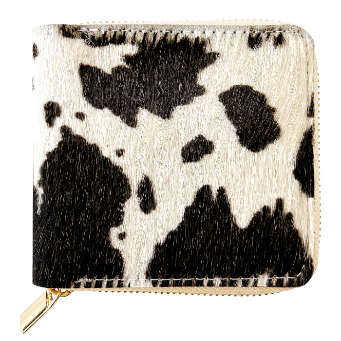 【Leo&Aoi公式ショップ】 大人のハラコ風レザー 牛柄 二つ折り財布 ハラコ風レザー 財布 ラウンドファスナー 本革 ラウンド型財布 小銭入れ 二つ折り メンズ レディース コンパクト 薄型 カード入れ 革財布 ウォレット コインケース付き ハンドメイド うし柄【安心の返品保証付き】