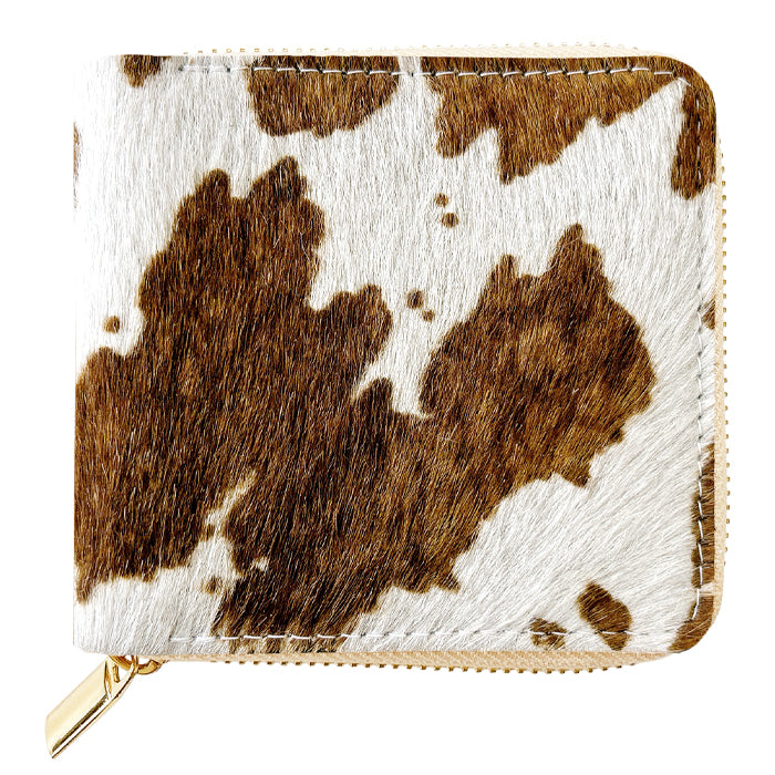 【Leo&Aoi公式ショップ】 大人のハラコ風レザー 牛柄 二つ折り財布 ハラコ風レザー 財布 ラウンドファスナー 本革 ラウンド型財布 小銭入れ 二つ折り メンズ レディース コンパクト 薄型 カード入れ 革財布 ウォレット コインケース付き ハンドメイド うし柄【安心の返品保証付き】