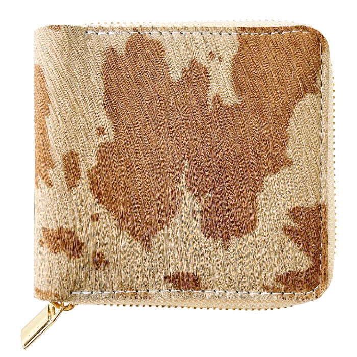 【Leo&Aoi公式ショップ】 大人のハラコ風レザー 牛柄 二つ折り財布 ハラコ風レザー 財布 ラウンドファスナー 本革 ラウンド型財布 小銭入れ 二つ折り メンズ レディース コンパクト 薄型 カード入れ 革財布 ウォレット コインケース付き ハンドメイド うし柄【安心の返品保証付き】