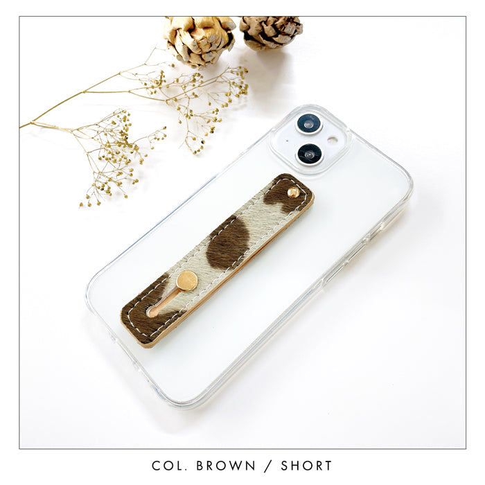 【Leo&Aoi公式ショップ】 大人の ハラコ風 スマホバンド スマホベルト 本革 レザー スマホリング 落下防止 ベルト バンド ホルダー 片手 スタンド スライドベルト スマホスタンド 牛革 牛柄 アニマル柄 レディース 女性 革 【安心の返品保証付き】
