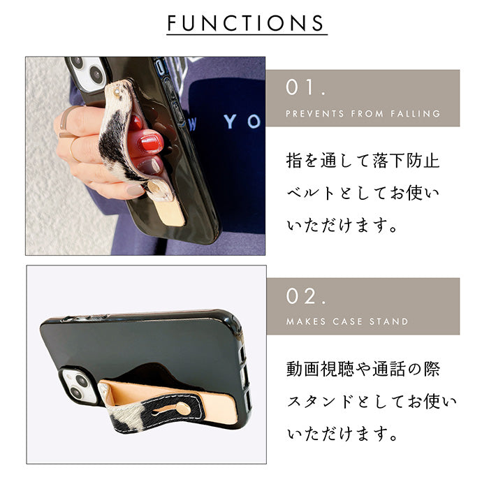 【Leo&Aoi公式ショップ】 大人の ハラコ風 スマホバンド スマホベルト 本革 レザー スマホリング 落下防止 ベルト バンド ホルダー 片手 スタンド スライドベルト スマホスタンド 牛革 牛柄 アニマル柄 レディース 女性 革 【安心の返品保証付き】