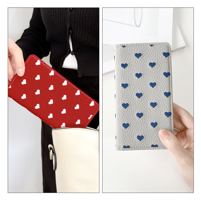 【Leo&Aoi公式ショップ】 iPhone16pro ケース iPhone 16 pro カバー 手帳型 ハート刺繍 手帳型ケース アイフォン16プロ スマホケース 【安心の返品保証付き】