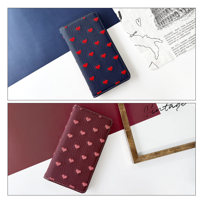 【Leo&Aoi公式ショップ】 GALAXY S22 カバー 手帳型 SC-51C SCG13 ケース ハート刺繍 手帳型ケース galaxys22 docomo au sc51c ギャラクシー スマホケース 【安心の返品保証付き】