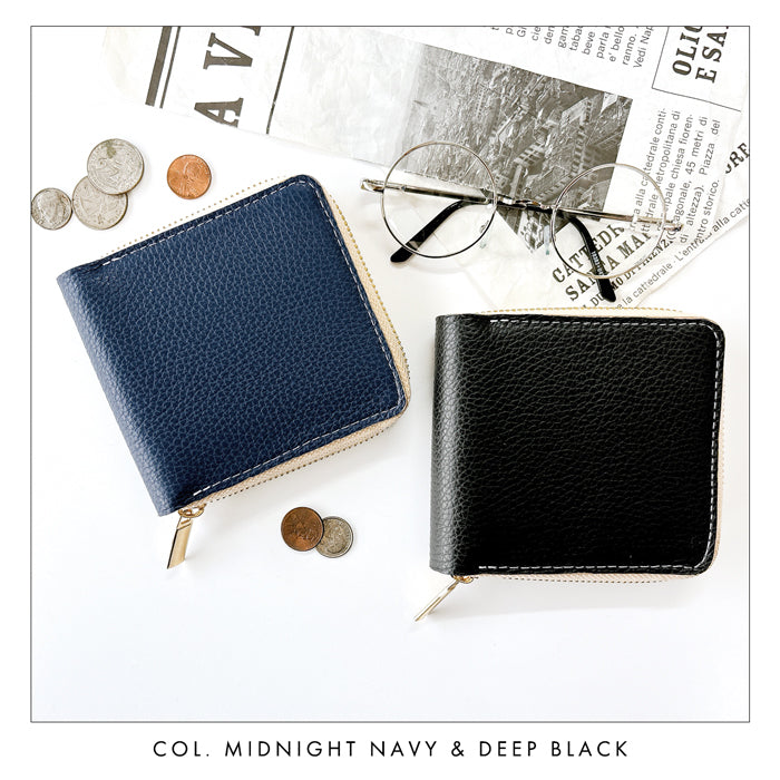 【Leo&Aoi公式ショップ】 ハイソ 型押し 本革 ラウンド型 二つ折り財布 ラウンドファスナー ラウンド型財布 小銭入れ 二つ折り 財布 メンズ レディース コンパクト 薄型 カード入れ 牛本革 革財布 ウォレット コインケース付き ハンドメイド【安心の返品保証付き】