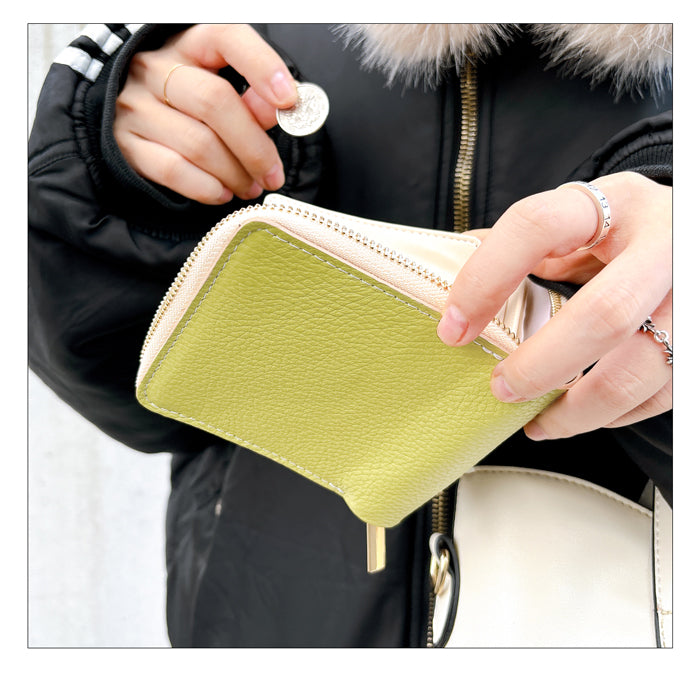 【Leo&Aoi公式ショップ】 ハイソ 型押し 本革 ラウンド型 二つ折り財布 ラウンドファスナー ラウンド型財布 小銭入れ 二つ折り 財布 メンズ レディース コンパクト 薄型 カード入れ 牛本革 革財布 ウォレット コインケース付き ハンドメイド【安心の返品保証付き】