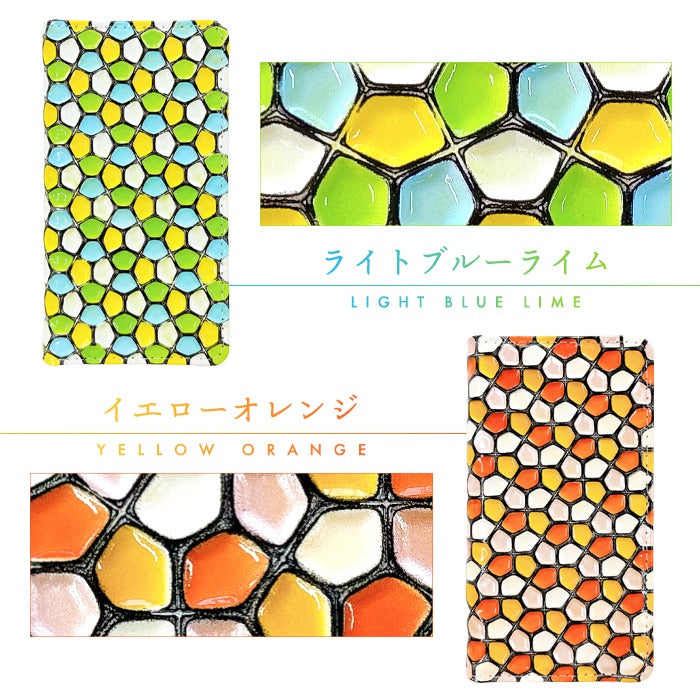 【Leo&Aoi公式ショップ】 本革 ハニカム ステンドグラス スマホケース 手帳型ケース 100機種以上対応
