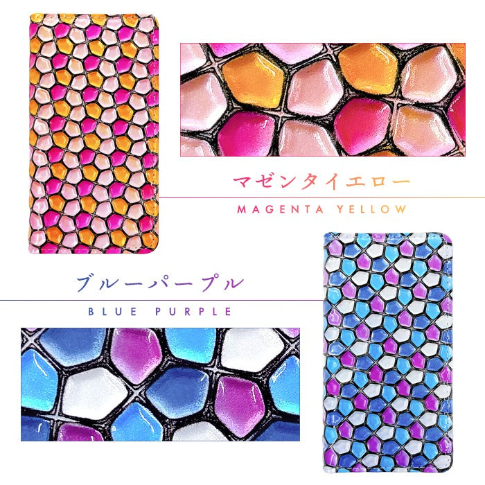 【Leo&Aoi公式ショップ】 本革 ハニカム ステンドグラス スマホケース 手帳型ケース 100機種以上対応