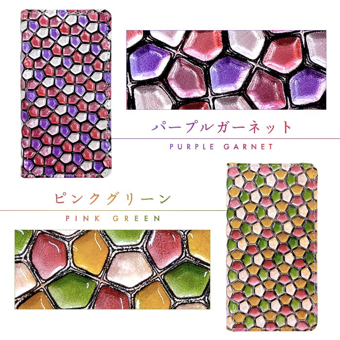 【Leo&Aoi公式ショップ】 本革 ハニカム ステンドグラス スマホケース 手帳型ケース 100機種以上対応
