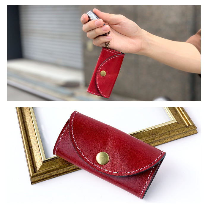 【Leo&Aoi公式ショップ】 馬ヌメ革 キーケース 4連 本革 メンズ レディース スマートキー 三つ折り 馬革 ホースレザー レザー 鍵入れ 鍵 カギ 収納 スリム コンパクト キーホルダー 4連キーケース ヌメ革 【安心の返品保証付き】