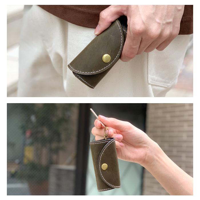 【Leo&Aoi公式ショップ】 馬ヌメ革 キーケース 4連 本革 メンズ レディース スマートキー 三つ折り 馬革 ホースレザー レザー 鍵入れ 鍵 カギ 収納 スリム コンパクト キーホルダー 4連キーケース ヌメ革 【安心の返品保証付き】