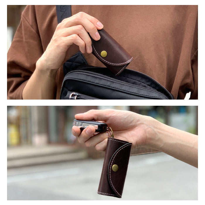 【Leo&Aoi公式ショップ】 馬ヌメ革 キーケース 4連 本革 メンズ レディース スマートキー 三つ折り 馬革 ホースレザー レザー 鍵入れ 鍵 カギ 収納 スリム コンパクト キーホルダー 4連キーケース ヌメ革 【安心の返品保証付き】