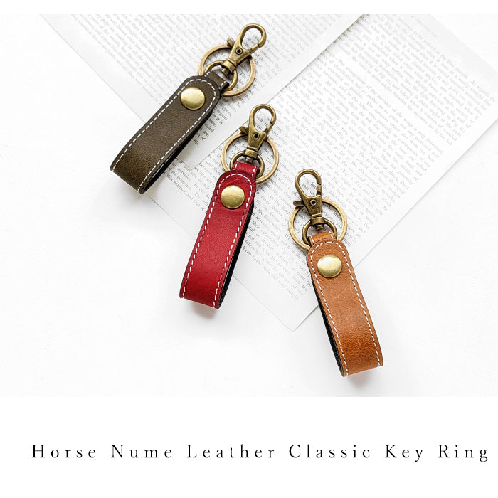 【Leo&Aoi公式ショップ】 馬革 キーリング スナップボタン キーホルダー バッグチャーム キーフック 馬ヌメ クラシック