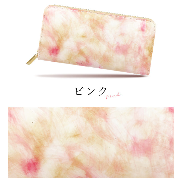 【Leo&Aoi公式ショップ】 イタリアンアート 財布 長財布 レディース 本革 ラウンドファスナー サイフ さいふ ウォレット 革 牛革 レザー カード収納 革財布 ラウンド長財布 ラウンド財布 長サイフ 本革長財布 ハンドメイド 水彩 マーブル エナメル【安心の返品保証付き】