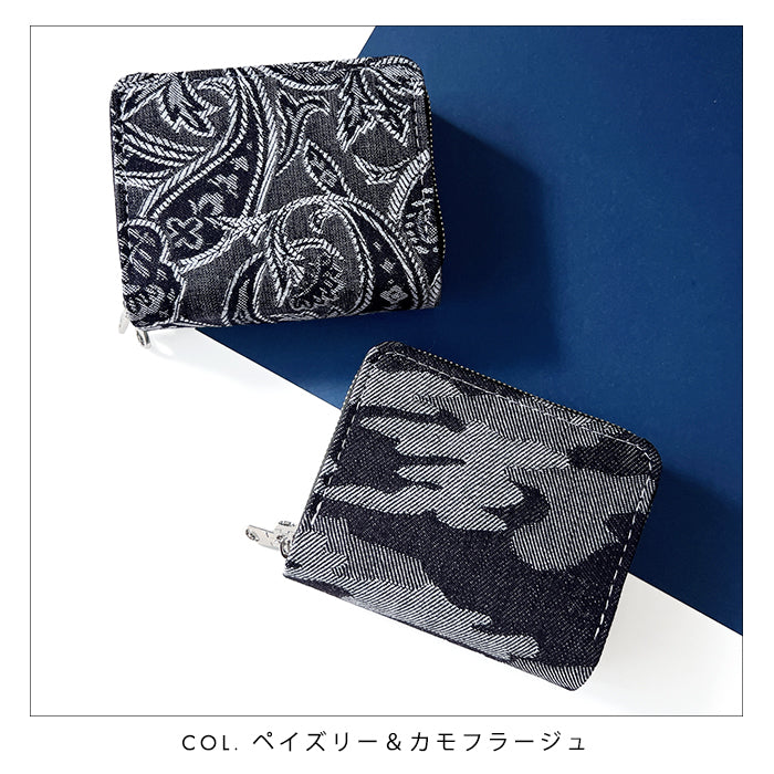 【Leo&Aoi公式ショップ】 ジャガード デニム 蛇腹 ダブルファスナー 財布 サイフ さいふ ウォレット デニム財布 蛇腹式 カード収納 小銭入れ ジャガードデニム ラウンドファスナー ラウンド財布 Wファスナー シック おしゃれ メンズ レディース ハンドメイド 【安心の返品保証付き】