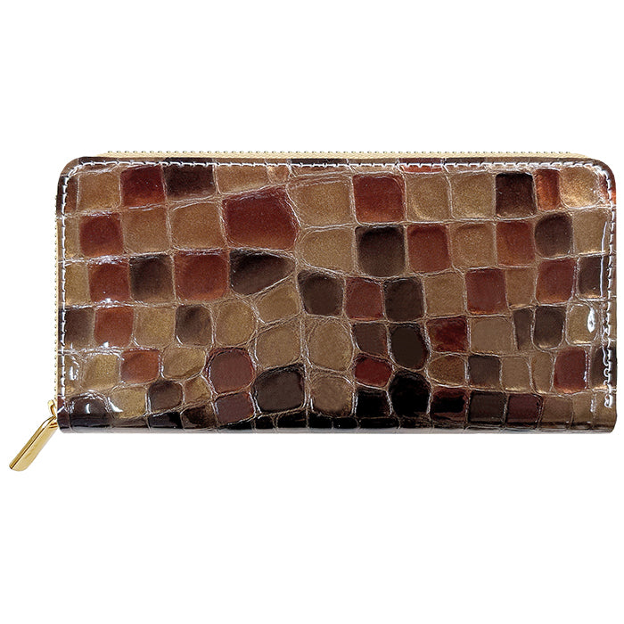 【Leo&Aoi公式ショップ】 ちょっと上品なステンドグラス 蛇腹 カードポケット付き 長財布 本革 ラウンド型ファスナー 財布 レディース 大容量 【安心の返品保証付き】