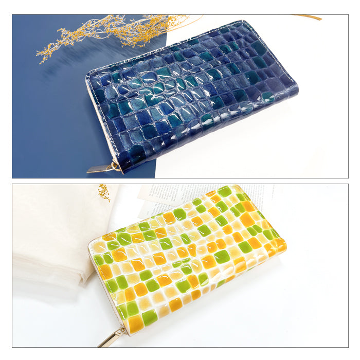 【Leo&Aoi公式ショップ】 ちょっと上品なステンドグラス 蛇腹 カードポケット付き 長財布 本革 ラウンド型ファスナー 財布 レディース 大容量 【安心の返品保証付き】