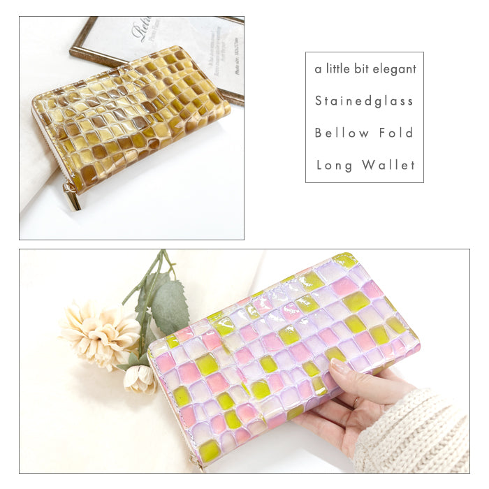 【Leo&Aoi公式ショップ】 ちょっと上品なステンドグラス 蛇腹 カードポケット付き 長財布 本革 ラウンド型ファスナー 財布 レディース 大容量 【安心の返品保証付き】