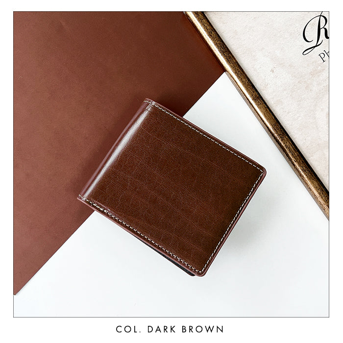 【Leo&Aoi公式ショップ】本革 上品な紳士レザー二つ折り財布 メンズ カード収納 小銭入れ コインケース付き サイフ ウォレット 薄型 コンパクト WM-D1-07 【安心の返品保証付き】