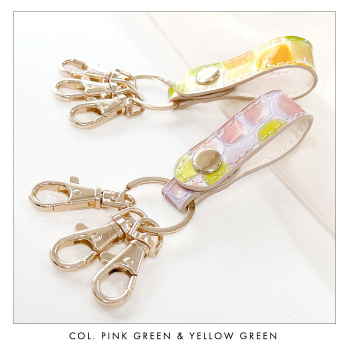 【Leo&Aoi公式ショップ】 ちょっと上品な ステンドグラス 3連 キーリング 本革 スナップボタン 本革キーリング 【安心の返品保証付き】