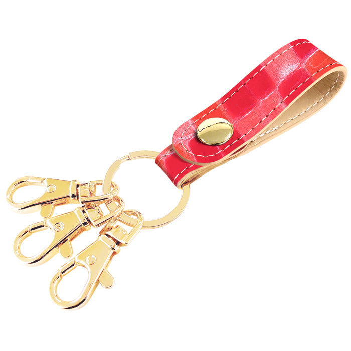 【Leo&Aoi公式ショップ】 ちょっと上品な ステンドグラス 3連 キーリング 本革 スナップボタン 本革キーリング 【安心の返品保証付き】