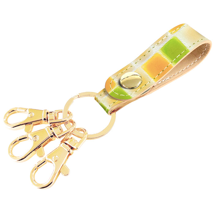 【Leo&Aoi公式ショップ】 ちょっと上品な ステンドグラス 3連 キーリング 本革 スナップボタン 本革キーリング 【安心の返品保証付き】