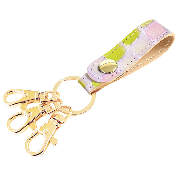 【Leo&Aoi公式ショップ】 ちょっと上品な ステンドグラス 3連 キーリング 本革 スナップボタン 本革キーリング 【安心の返品保証付き】