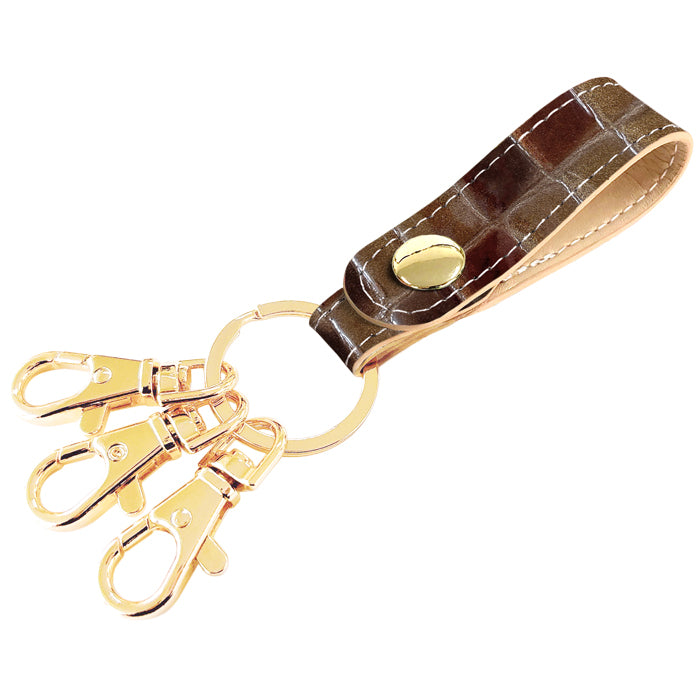 【Leo&Aoi公式ショップ】 ちょっと上品な ステンドグラス 3連 キーリング 本革 スナップボタン 本革キーリング 【安心の返品保証付き】