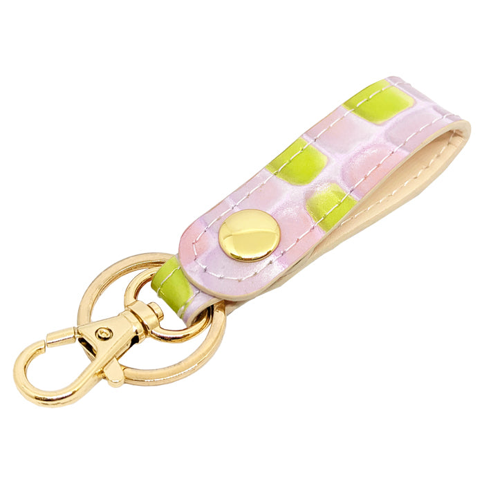 【Leo&Aoi公式ショップ】 ちょっと上品な ステンドグラス キーリング 本革 スナップボタン 本革キーリング