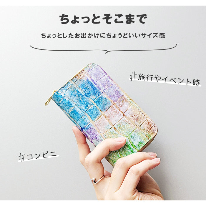 【Leo&Aoi公式ショップ】 型押しアート コインケース ラウンドファスナー 本革 コンパクト 小物入れ 牛革 ポーチ 小型財布 小銭入れ 革 高級 レザー ケース【安心の返品保証付き】