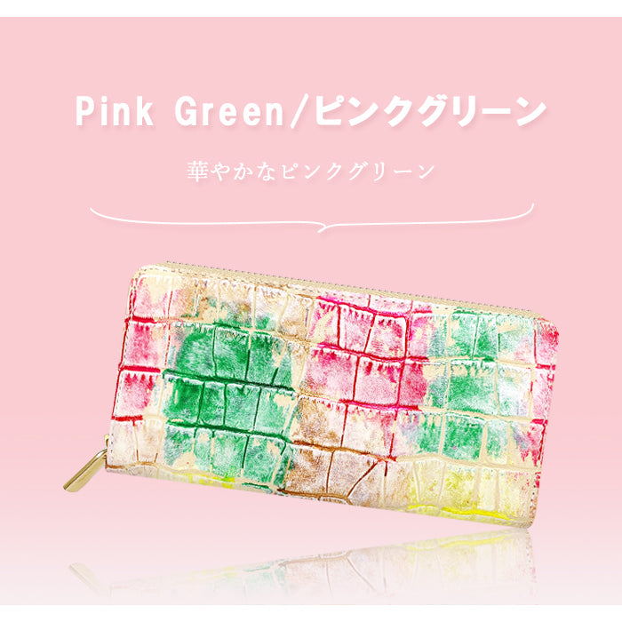 【Leo&Aoi公式ショップ】 型押しアート 財布 長財布 レディース 本革 ラウンドファスナー サイフ さいふ ウォレット 革 牛革 レザー カード収納 革財布 ラウンド長財布 ラウンド財布 長サイフ 本革長財布 ハンドメイド
