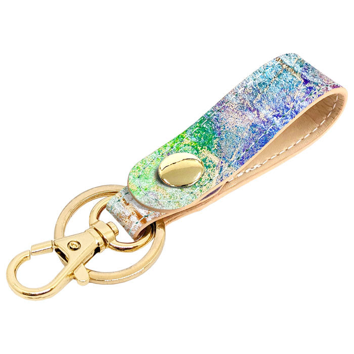 【Leo&Aoi公式ショップ】 本革 型押し アート キーリング スナップボタン キーホルダー バッグチャーム 【安心の返品保証付き】